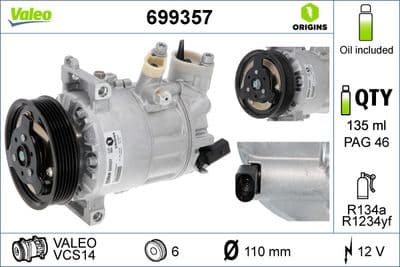 Compresseur, climatisation VALEO ORIGINS TECHNOLOGIE D'ORIGINE